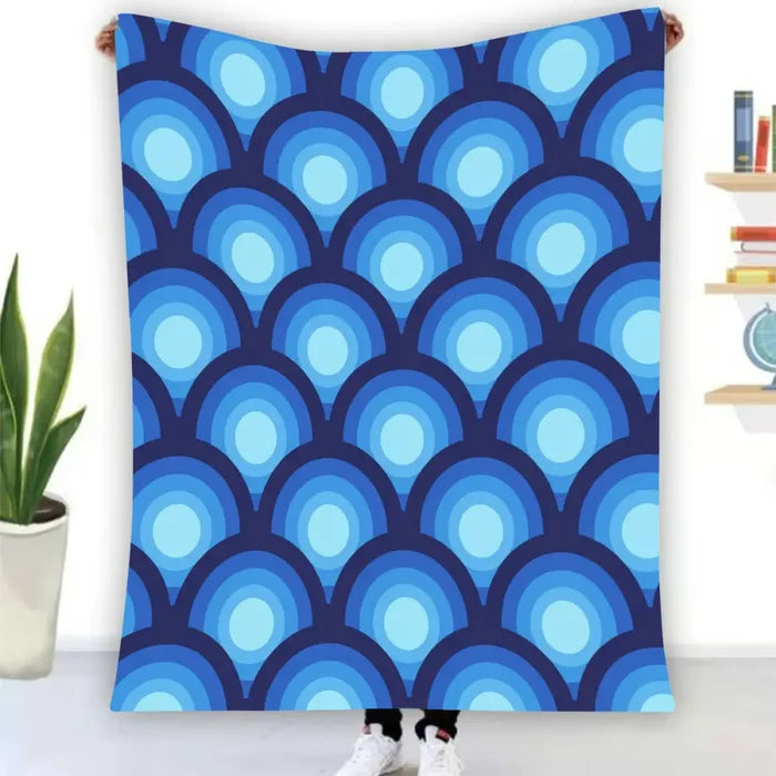 70s Retro Peacock Eye Home Decor Blanket – Blue Midcentury Modern Decor - retro blankets