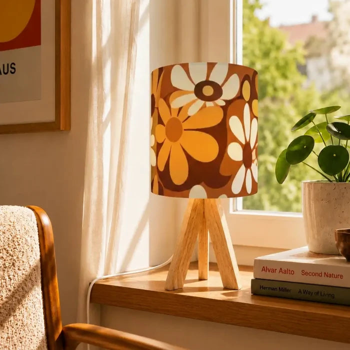 70s Retro Scandi Square Small Trash Can with Lid - Hippie Flower Power - One Size - retro tash cans