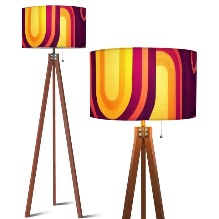 70s Retro Tripod Floor Lamp: Orange Burgundy Linen Shade Smart LED - US Plug - retro floor lamps