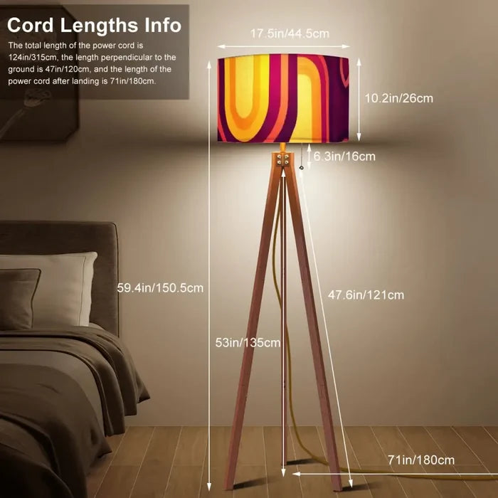 70s Retro Tripod Floor Lamp: Orange Burgundy Linen Shade Smart LED - retro floor lamps