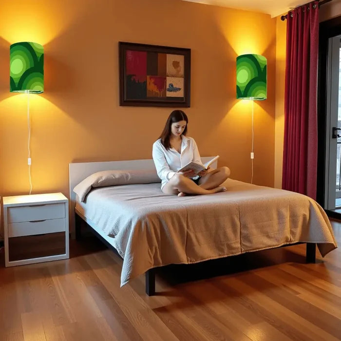 70s Retro Wall Sconces Set – Smart LED Green Concentric Circles - retro wall sconces