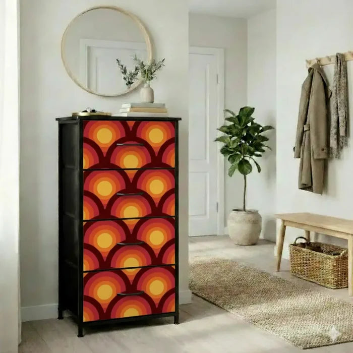 70s Style Bathroom Mat Set | Retro Midcentury 3-Piece Rugs Peacock Eyes Orange - retro bathroom