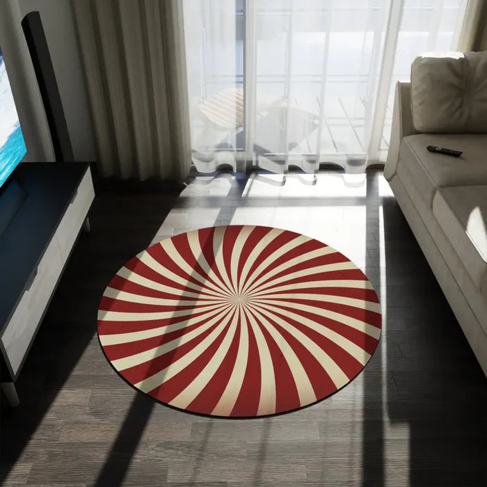 70s Sunburst Style Round Area Rug Retro Boho Midcentury Floor Carpet - 60’’ × 60’’ - retro ads