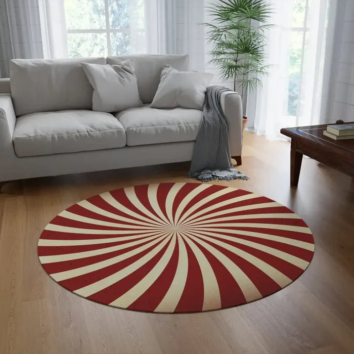 70s Sunburst Style Round Area Rug Retro Boho Midcentury Floor Carpet - 60’’ × 60’’ - retro ads