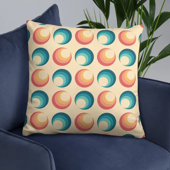 ABSTRACT 60s RETRO PILLOW Blue Orange Beige Circles Midcentury Style Home Decor - retro pillow