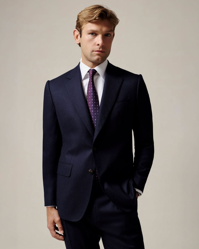 Anderson Flannel Virgin Wool Suit Jacket Navy