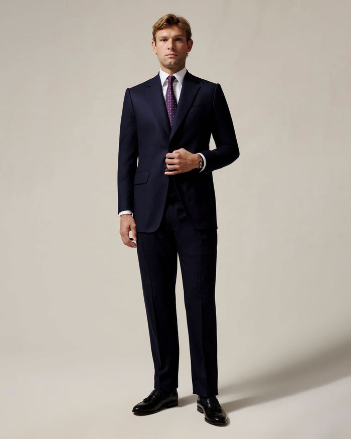 Anderson Flannel Virgin Wool Suit Jacket Navy
