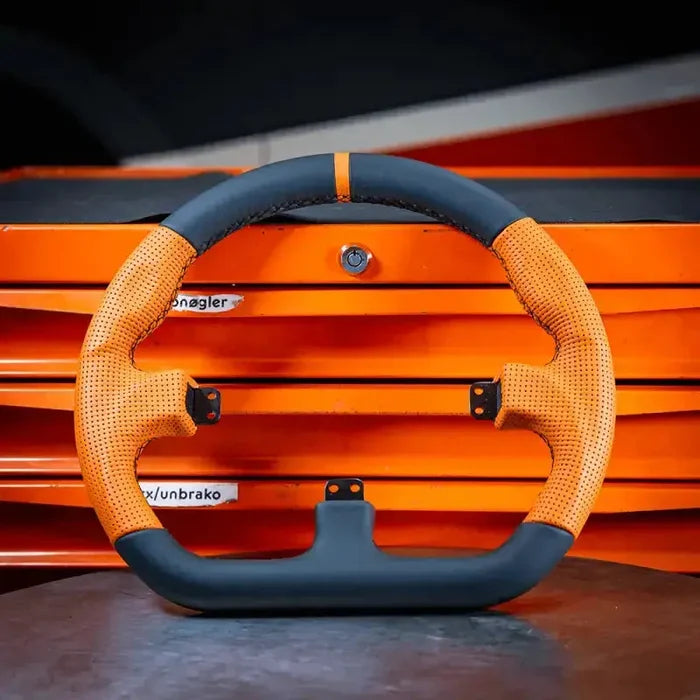 Asetek SimSports closed D orange leather rim - Sim Race Webshop B.V.