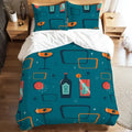 Atomic 60s Retro Full Duvet Cover Set - Teal Mid Century Bedding - retro bedding