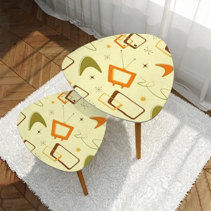 Atomic 60s Retro Tripod Nesting Table Set - Pastel Colors Midcentury Home - One Size - retro nesting tables