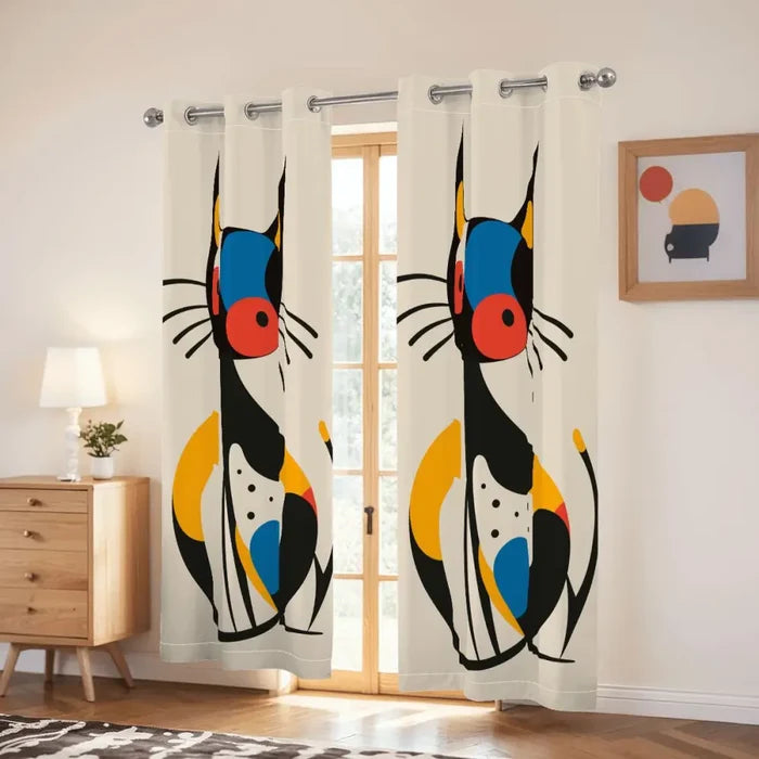 Atomic Cat Blackout Curtains with Silver Grommet - 50s 60s Retro Decor - retro curtains