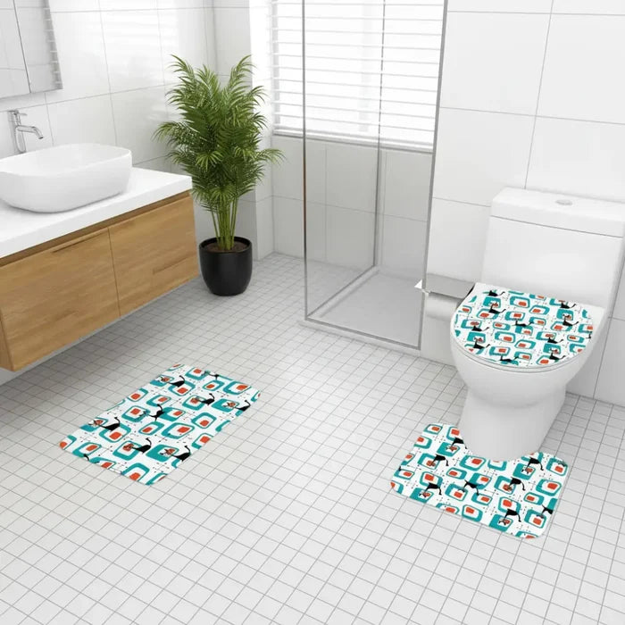 Atomic Cat Retro Midcentury Bath Rug Set | 3-Piece Vibrant 60s Decor - One Size - retro bathroom