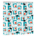 Atomic Cat Retro Shower Curtain - 60s Midcentury Style Bathroom - Iron - retro bathroom
