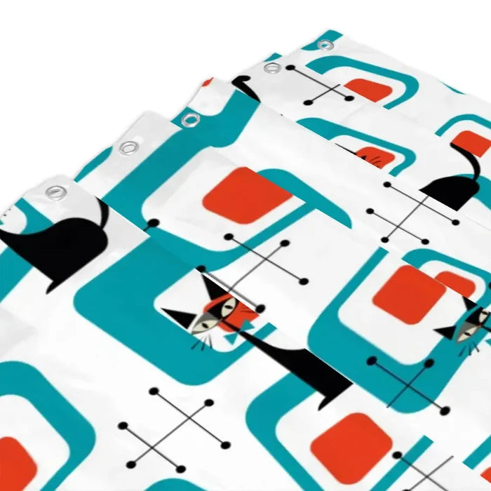 Atomic Cat Retro Shower Curtain - 60s Midcentury Style Bathroom - retro bathroom
