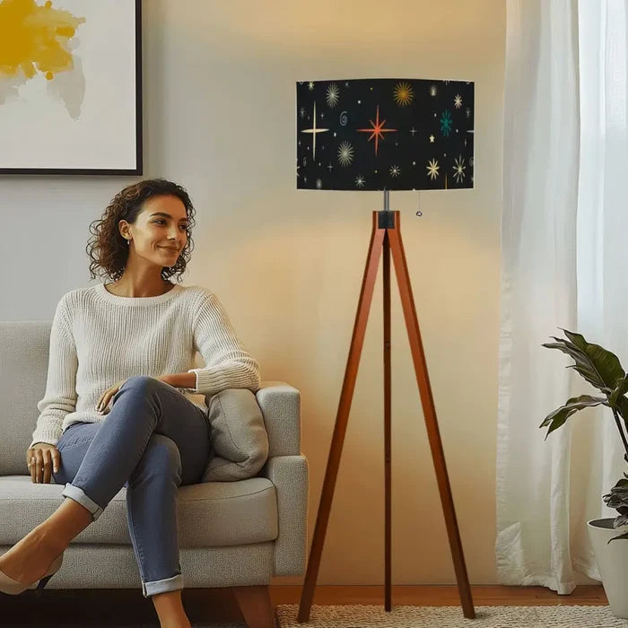 Atomic Wooden Tripod Lamp – 60s Retro Midcentury Modern Floor Light - retro floor lamps