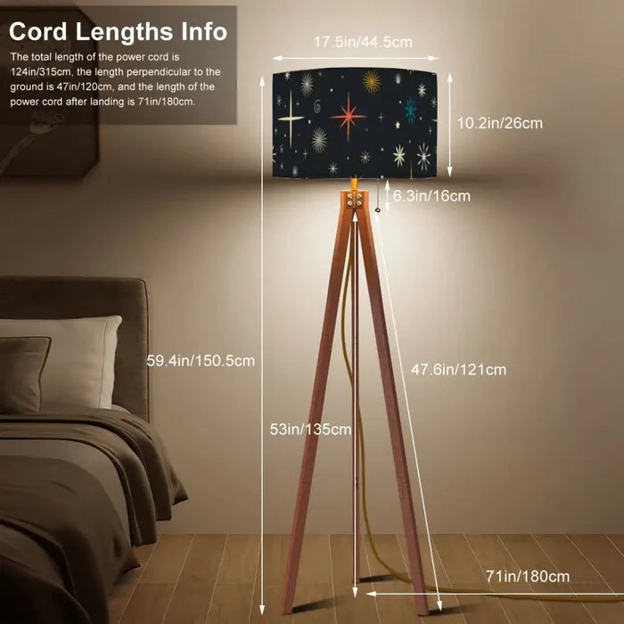 Atomic Wooden Tripod Lamp – 60s Retro Midcentury Modern Floor Light - retro floor lamps