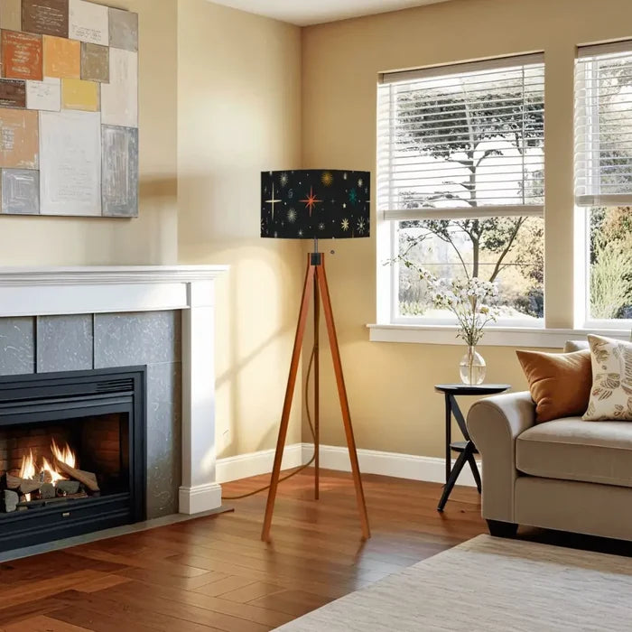 Atomic Wooden Tripod Lamp – 60s Retro Midcentury Modern Floor Light - retro floor lamps