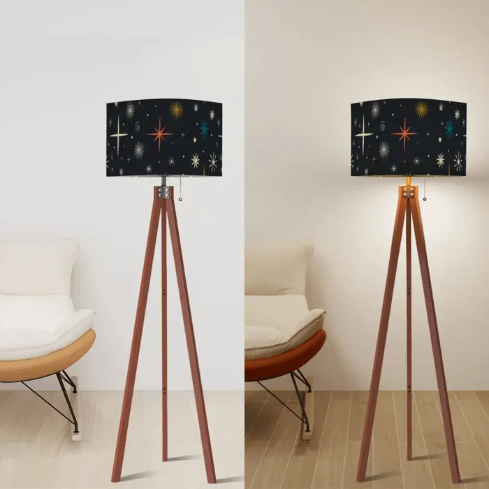 Atomic Wooden Tripod Lamp – 60s Retro Midcentury Modern Floor Light - retro floor lamps