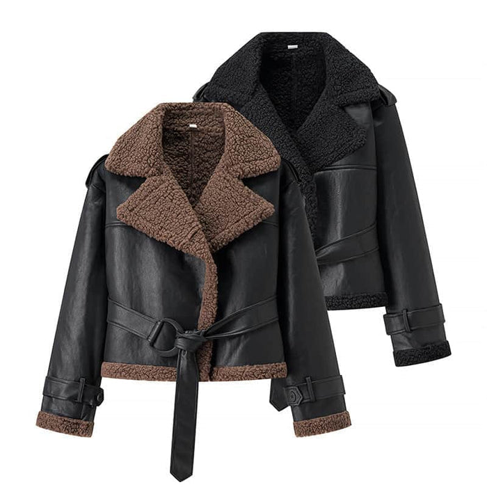 Autumn And Winter Short Flared Fur-Lined Coat With Collar BadAssWear.fi
