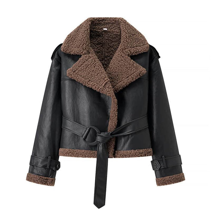 Autumn And Winter Short Flared Fur-Lined Coat With Collar BadAssWear.fi