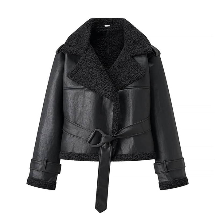 Autumn And Winter Short Flared Fur-Lined Coat With Collar BadAssWear.fi