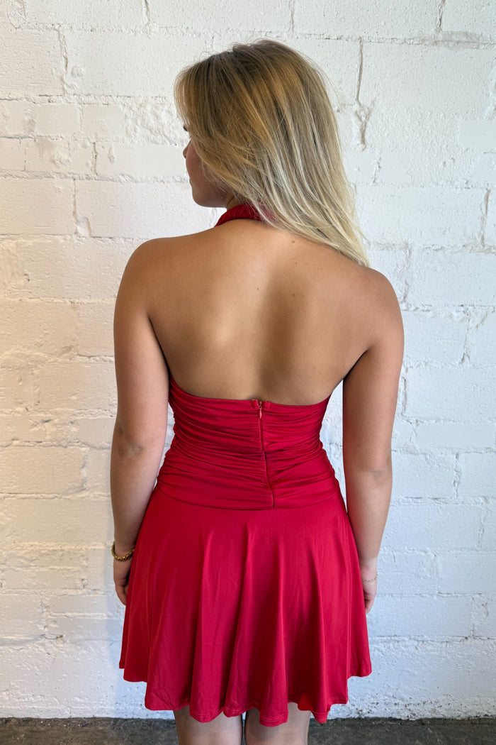 Bailey Dress, Red Dress, Game Day Dress, Adeline Boutique, Dallas Boutique, Vacation Styles, Mini Dress, Halter Dress