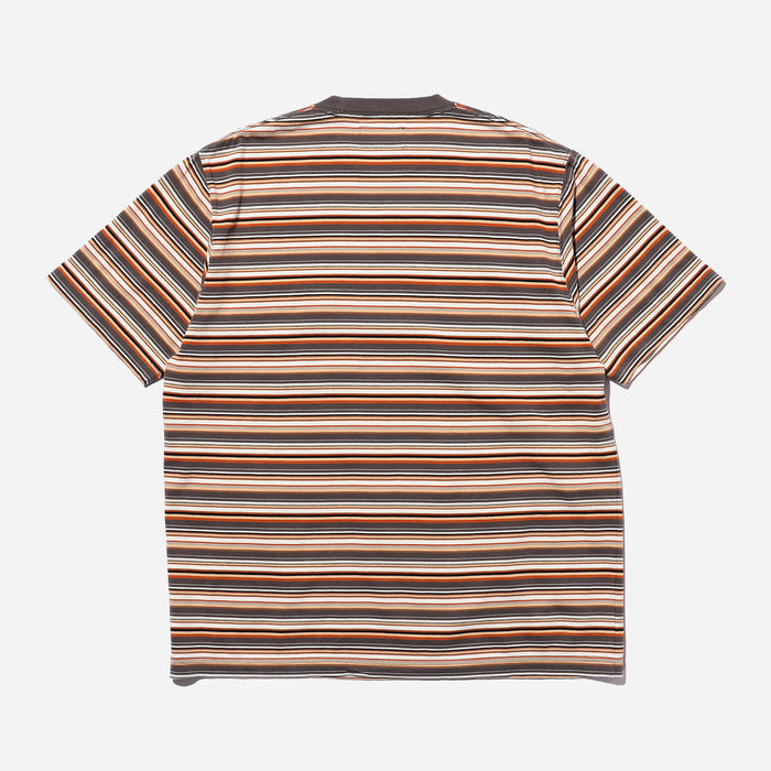 Beams Plus MULTI STRIPE POCKET T-SHIRT - GREY/WHITE-ORANGE