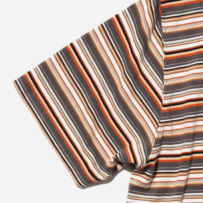 Beams Plus MULTI STRIPE POCKET T-SHIRT - GREY/WHITE-ORANGE