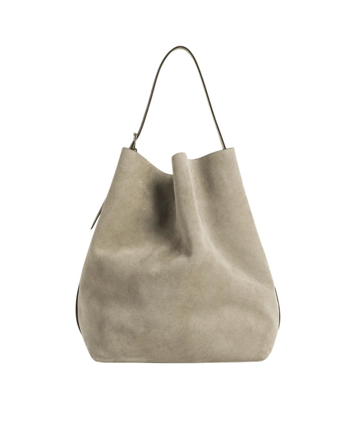 Belted Suede Tote – Adjustable Desert Tan Shoulder Bag