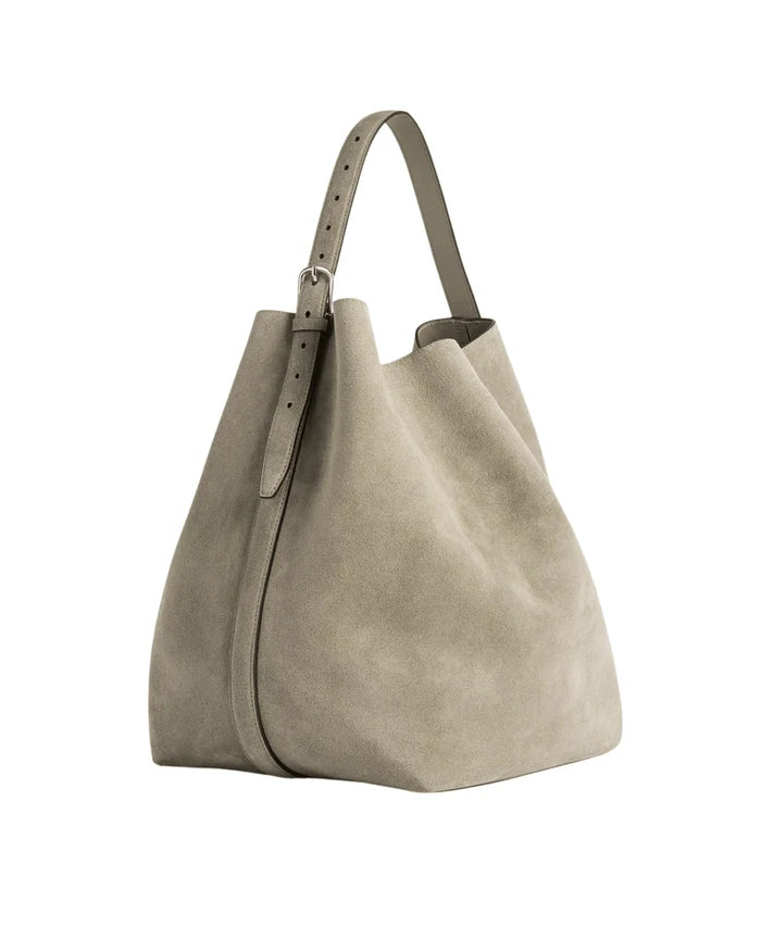 Belted Suede Tote – Adjustable Desert Tan Shoulder Bag