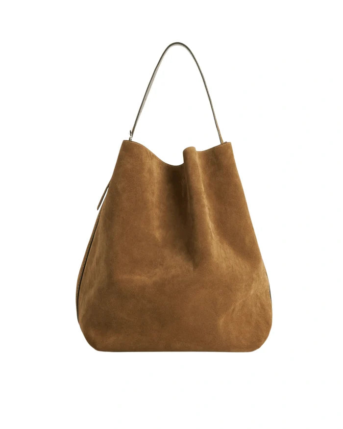 Belted Suede Tote – Adjustable Desert Tan Shoulder Bag