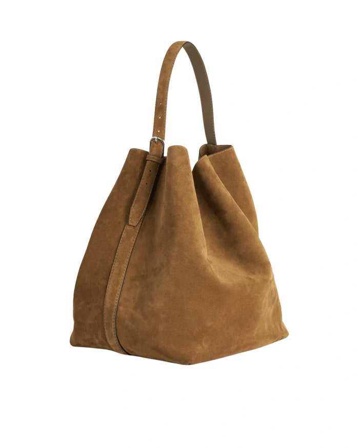 Belted Suede Tote – Adjustable Desert Tan Shoulder Bag