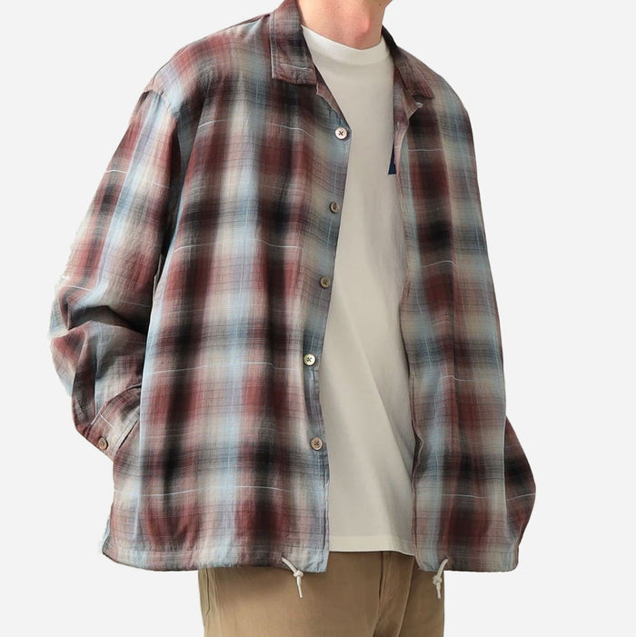BENSON DOBBY CHECKED OMBRE SHIRT - BROWN