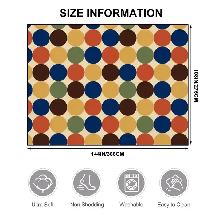 Big Polka Dots 70s Retro Rug 12x9 ft – Midcentury Plush Non-Slip Carpet - retro rug