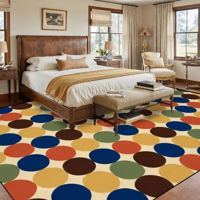 Big Polka Dots 70s Retro Rug 12x9 ft – Midcentury Plush Non-Slip Carpet - retro rug