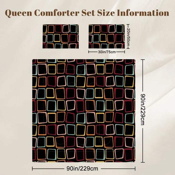 Black 60s Retro Comforter Set: Queen Size Microfiber Bedding - One Size - retro bedding
