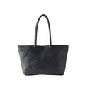 Black Leather Woven Tote Bag