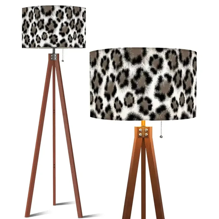 Black White Gray Leopard Wooden Tripod Floor Lamp - Retro Scandi Style Light - US Plug - retro floor lamps