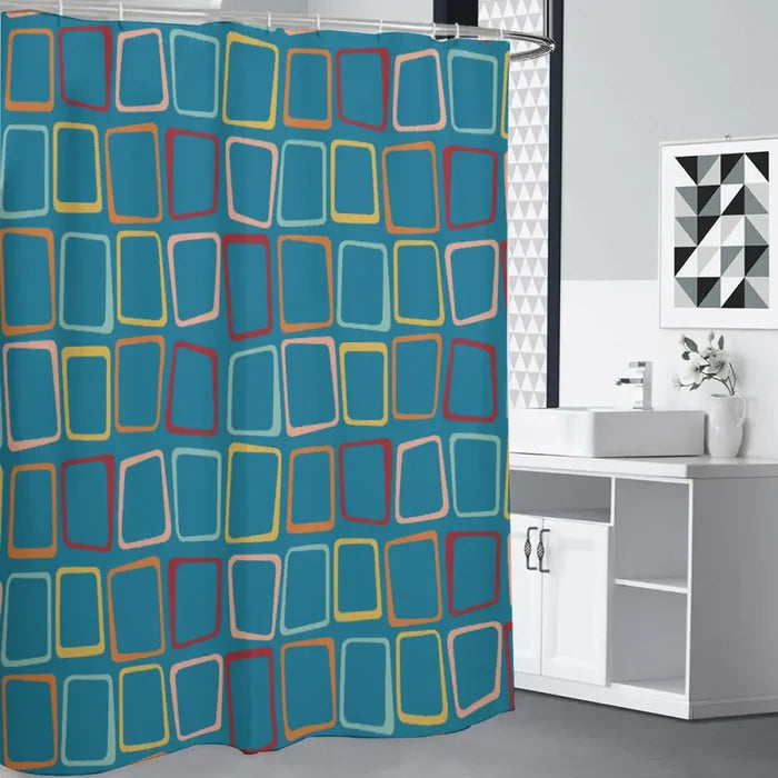 Blue 60s Retro Shower Curtain – Midcentury Modern Bathroom Accent - retro bathroom
