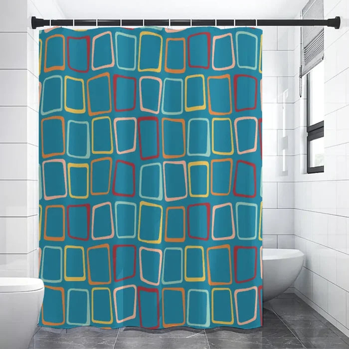 Blue 60s Retro Shower Curtain – Midcentury Modern Bathroom Accent - retro bathroom