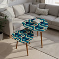 Blue 70s Retro Nesting Coffee Table Set: Midcentury Tripod Side Tables - retro ads
