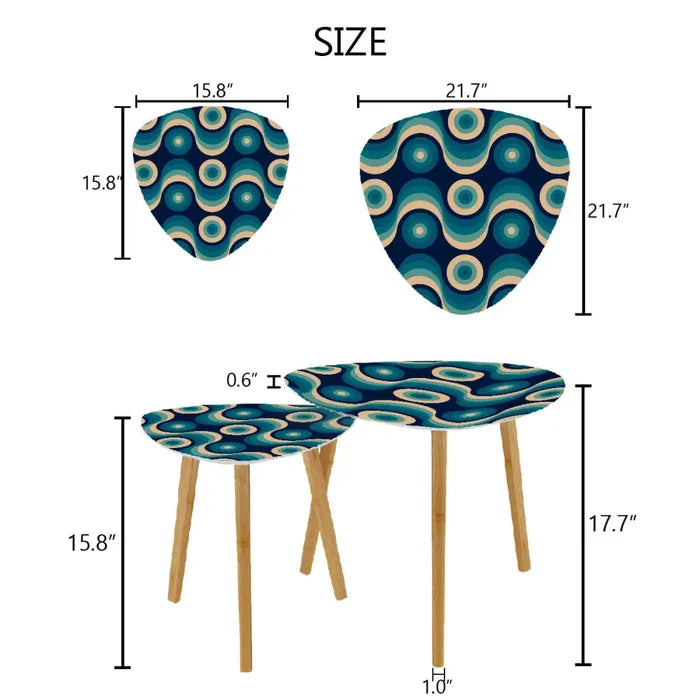 Blue 70s Retro Nesting Coffee Table Set: Midcentury Tripod Side Tables - retro ads