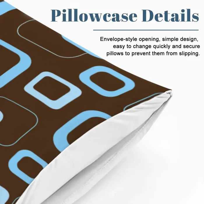 Blue Brown Retro Double Duvet Cover Set: Full Size Midcentury Bedding - retro bedding