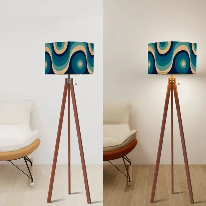 Blue Midcentury Modern Tripod Floor Lamp: 70s Nordic Retro Style LED Remote - retro floor lamps