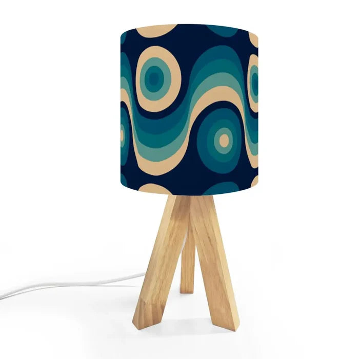 Blue Retro 60s Table Lamp with Remote – Wooden Tripod MCM Mood Light - US Plug - retro table lamps