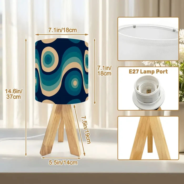 Blue Retro 60s Table Lamp with Remote – Wooden Tripod MCM Mood Light - retro table lamps