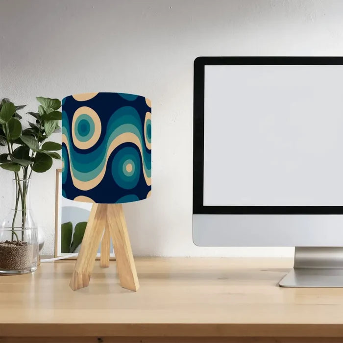 Blue Retro 60s Table Lamp with Remote – Wooden Tripod MCM Mood Light - retro table lamps