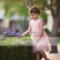 Blush Pink Lace Tulle Flower Girl Dresses With Rhinestone , FGS068