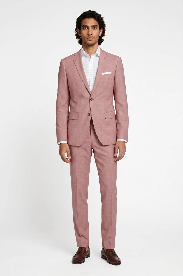 Blutailor Antique Blush linen 2 piece suit in premium linen fabric with a custom tailored fit, featuring a tailored blazer and matching trousers for a refined, breathable, and sophisticated summer formal look.