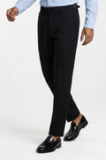 Blutailor black Gurkha trousers in premium fabric with a custom tailored fit, featuring high-waist design and adjustable side tabs for a refined, structured look.